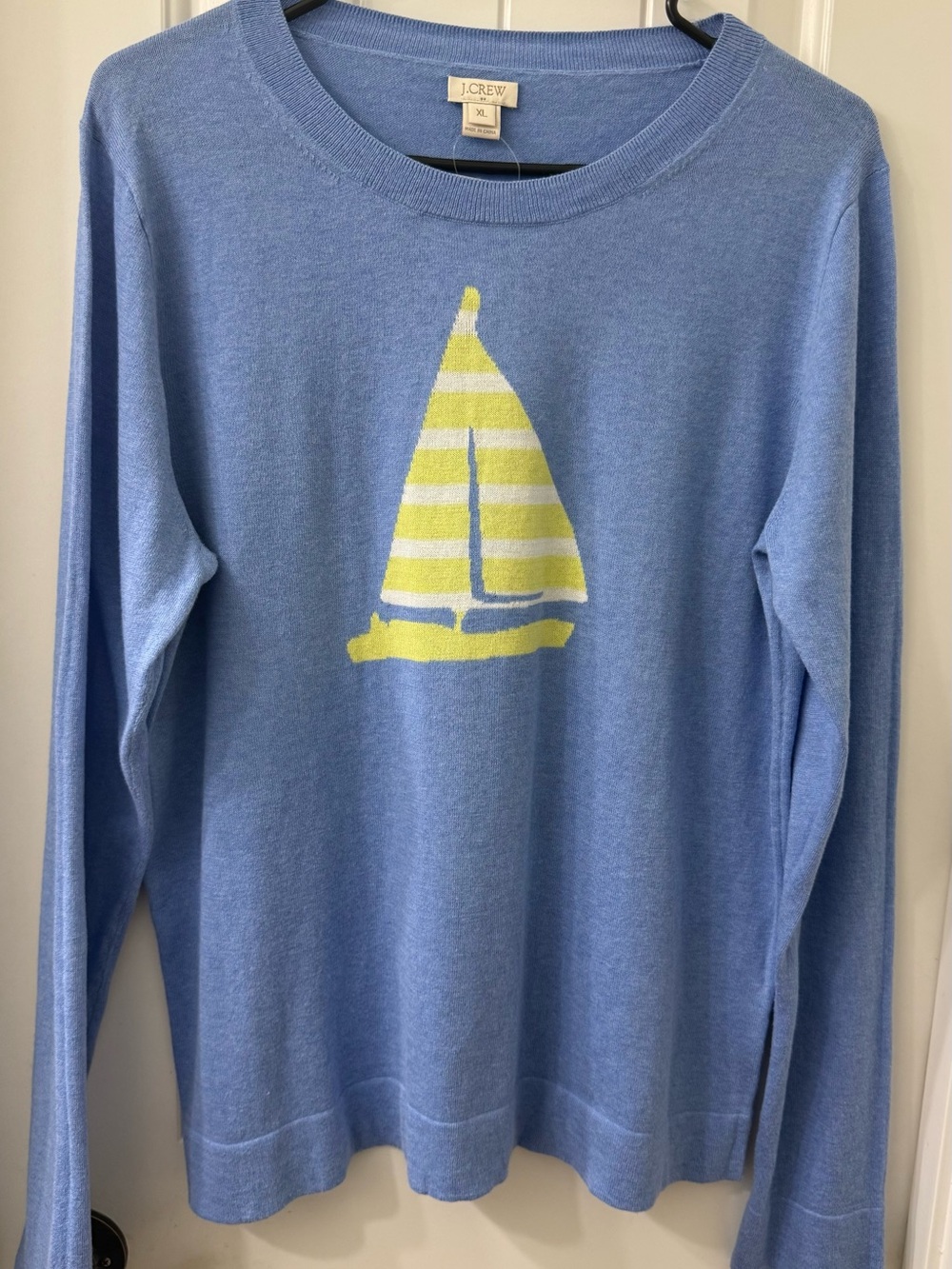 J. Crew Lightweight Sailboat Crewneck Sweater in Light Heather Blue Sz XL